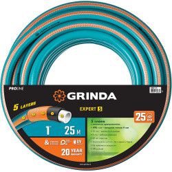 Поливочный шланг GRINDA PROLine EXPERT 5 1″ 25 м 25 атм пятислойный плетёное армирование / 429007-1-25